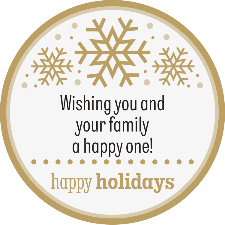 Happy Holidays package design example with the editable text 'Wishing you and your family a happy one!' and below the text 'happy holidays'